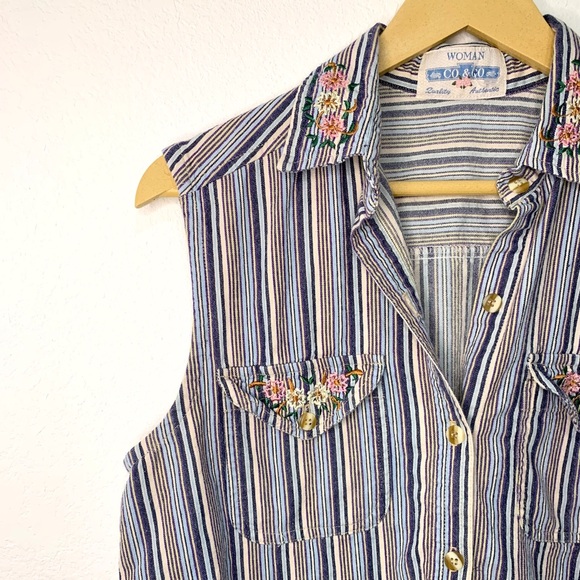 Vintage Striped button-up sleeveless shirt - Picture 7 of 7
